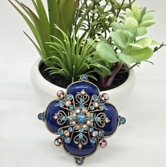 RARE Joan Rivers Brooch Lapis, Baby Blue Orange and Pink Swarovski Crystals - Picture 4 of 8